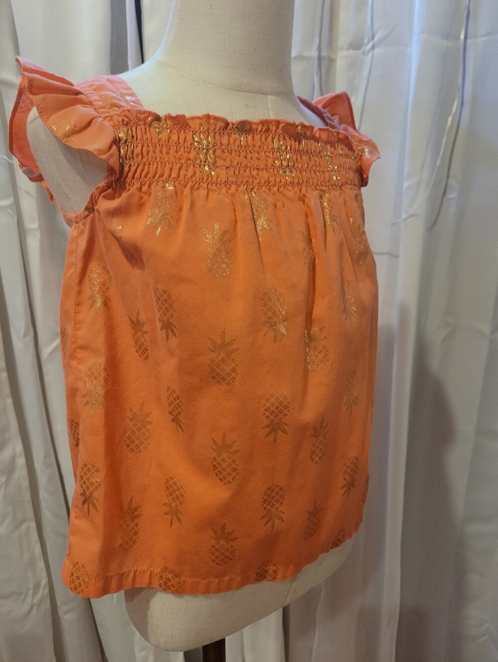 Girls Orange Pineapple-Print Smocked Tank Top